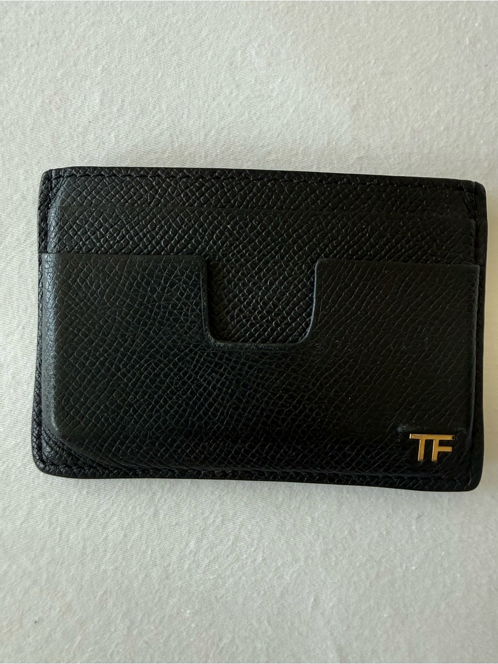 Tom Ford Black Leather Card & Key Holder with Gold TF Logo
